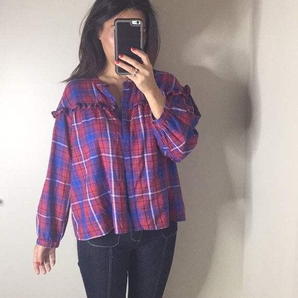 Madewell plaid ruffled top - Picture 3 of 7